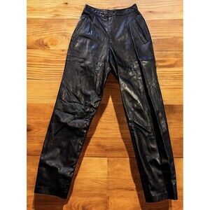Siena Studio Women's Size 2 Vintage Black 100% Leather Pants lined pockets read